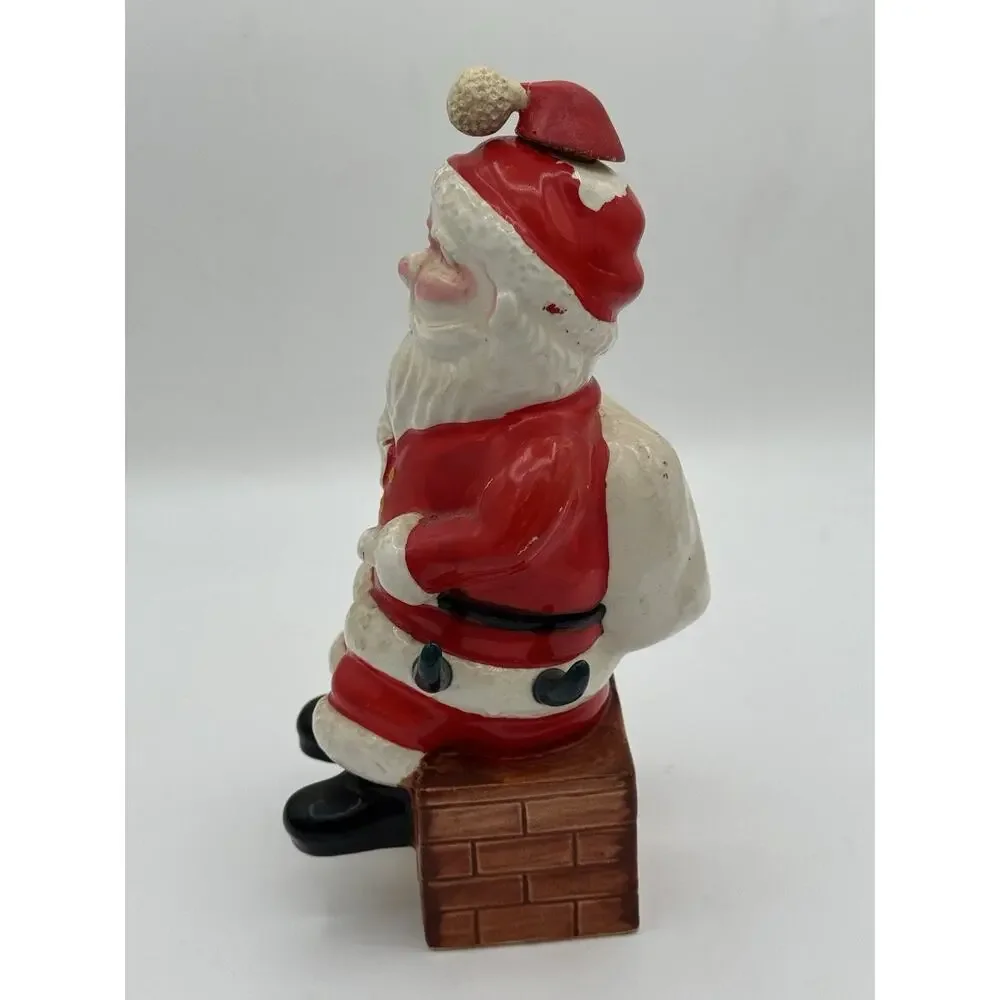 Vintage Japan Ceramic Santa Claus Decanter Xmas Cheers Chimney Cork Stopper